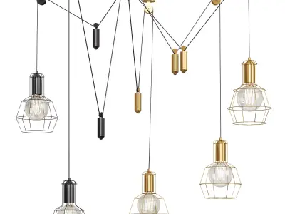 Bingham Caged Bulbs Industrial Pendant Light Low-poly 3D model