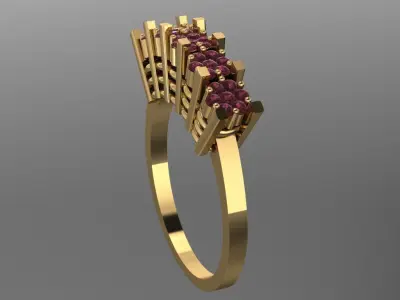 engagement ring with 5 round gem flowers Free 3D model