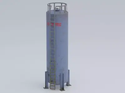 Industrial Vertical Storage Tank-Blue 3D model