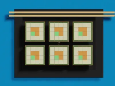 Sushi on tray with chopsticks Low-poly 3D model