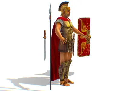 Greek Ancient Warrior Armor Shield Spear Sword Low-poly 3D model