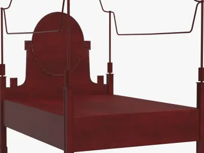 Metal Bed Frame And Antique Wood Headboard 3D model
