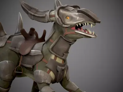 Animated dinosaur in armor Low-poly 3D model