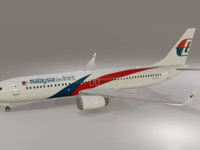 Malaysia Airlines Boeing 737-800 3D Model with cockpit Low-poly 3D model