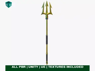Trident 01 Gold Weapon All PBR Unity UE Textures Included Low-poly 3D model