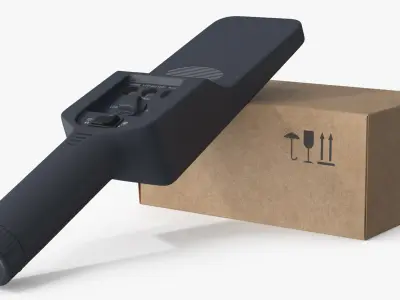 Handheld Metal Detector with Box Black 3D model