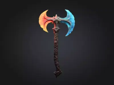 DualElement Battle Axe Fire and Ice Fantasy Game Ready 3D Weapon Low-poly 3D model