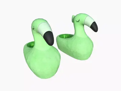 Slippers C03 Green Flamingo - Costume Character Design Low-poly 3D model