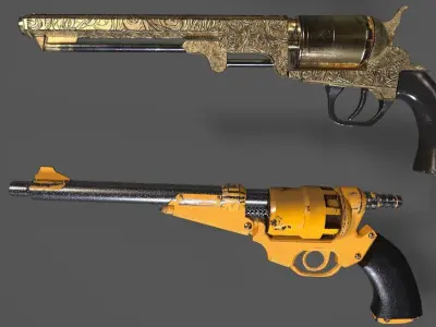 Revolvers two antique Low-poly 3D model