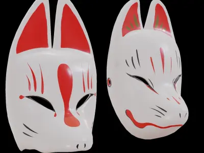 Kitsune masks 2in1 Noh Theatre Mask Japanese  3D model