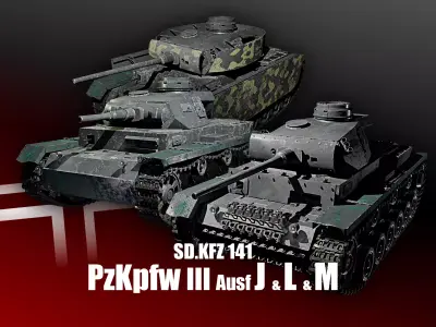 PzKpfw III - Panzer 3 - Ausf J L M 3D Model Pack