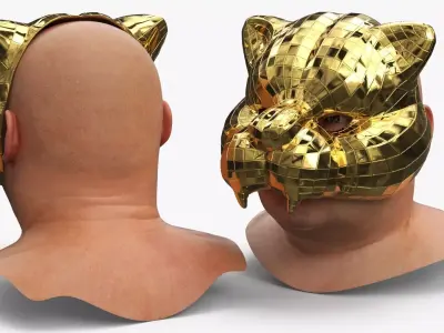 Tiger Face Mask Gold on Head 3D model