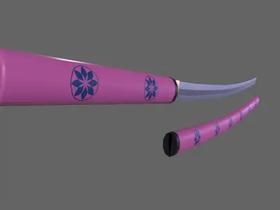 PBR Katana Japanese Sword Pink V3 Low-poly 3D model