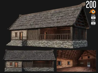 4 Old House Building Pack 4K Textures GameReady 197 to 200 Low-poly 3D model