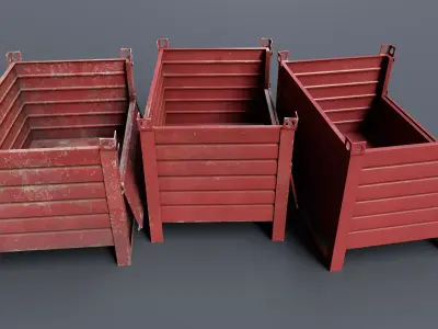Industrial Metal Crate Pack      5 Colors   3 States Game Ready Low-poly 3D model