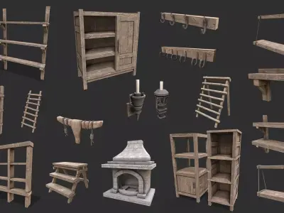 Medieval Environment Props 10 Living Room Decor Props Pack Low-poly 3D model