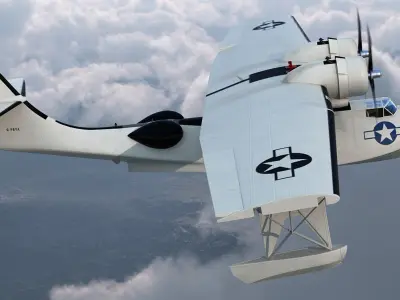 Flying Boat Consolidated PBY Catalina WWII Rigged 3D model