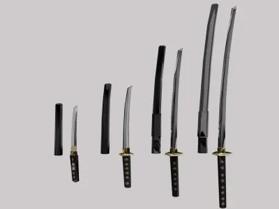 Samurai Weapon Set Low-poly 3D model