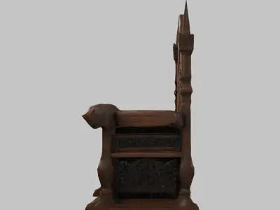 Medieval Gothic Wooden Chair Low-poly 3D model