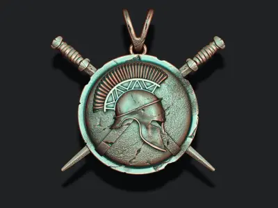 Spartan Helmet Shield Sword pendant 3D print model