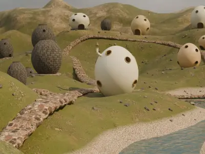 Whimsical Egg Village 3D model get