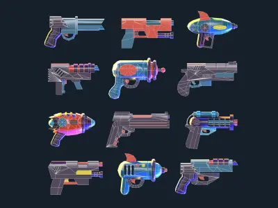 Cartoon space low poly ultimate gun pack kit Low-poly 3D model