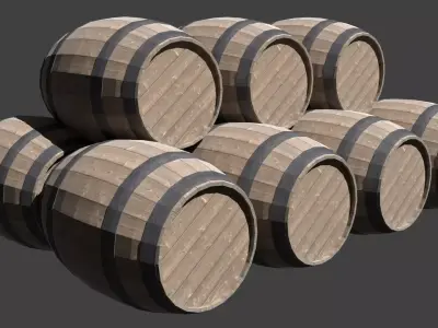 Wooden Barrel Low-poly 3D model 9