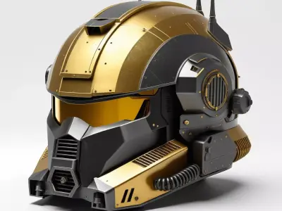 SciFi Combat Helmet Gold Tech 3D model