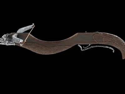 Medieval crossbow with metal wolf head 3D model