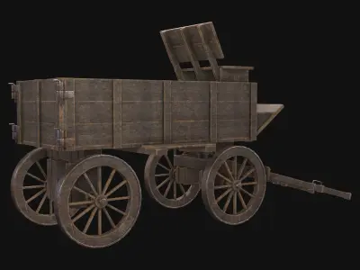Medieval Wooden Cart 3 Low-poly 3D model