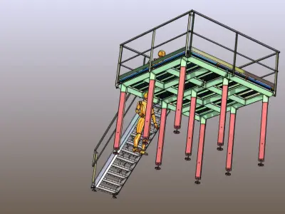 Hygienic platform with heavy duty plastic gratings 3D model