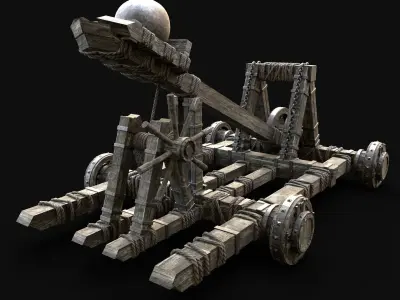 CATAPULT MEDIEVAL SIEGE ENGINE WAR MACHINE BATTLE VEHICLE Low-poly 3D model