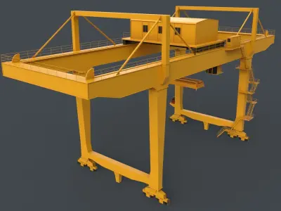 PBR Rail Mounted Gantry Crane RMG V2 - Yellow Low-poly 3D model