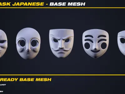 20 Mask Japanese Base Mesh - VOL 15 - Game Ready  Low-poly 3D model