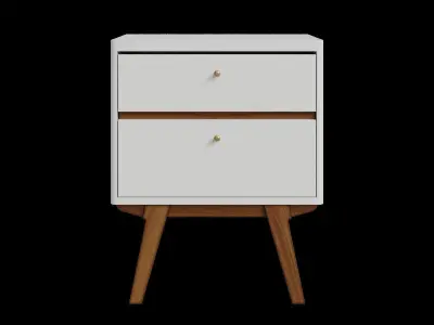 Retro White And Brown 2 Drawer Nightstand 3D model