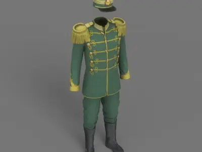 Vintage Military Uniform Green Game Ready Low-poly 3D model