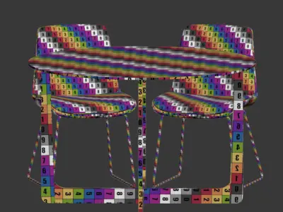 Dining Set four chairs and round table 3D model