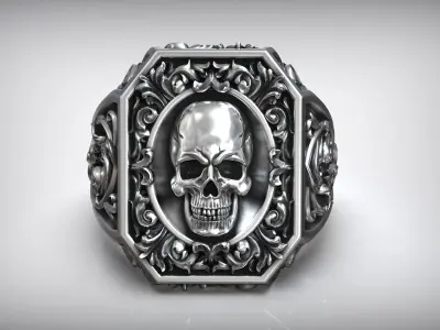 Royal Vintage Skull Rococo Pattern Signet 3D print model