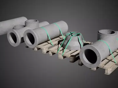  Industrial Concrete Pipes Props Low-poly 3D model