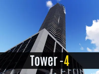 tower 4 tall building with helicopter on top Low-poly 3D model