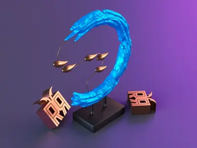 Wave and fish decor sculpture 3 PART 3D print model