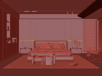 Cozy Bedroom Interior Scene 3D model 2