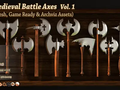 40 Medieval Battle Axes  V 1 Basemesh Game ready  Low-poly 3D model