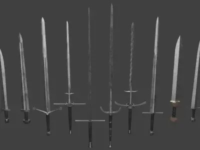 Set of Ten Different Swords Low-poly 3D model