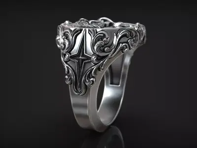 Pisces Zodiac Sign Ring Antique Relief Fish Signet 3D print model