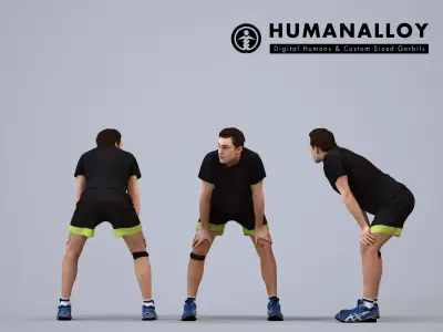 00510Gael004 - Adult Caucasian man crouching in athletic soccer 3D model