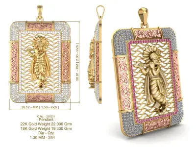 The God Krishana Gold Pendant - 02 3D print model