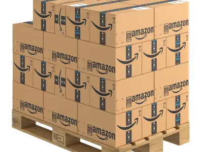 Amazon Cardboard Box with Pallet PBR 01 Low-poly 3D model