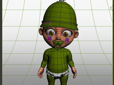Soldier baby Cartoon Rigged  3D model