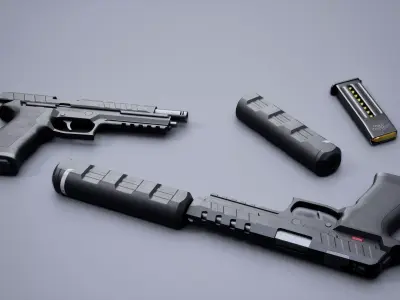 Pistol with silencer Low-poly 3D model